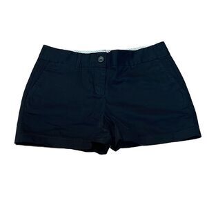 LOFT Black Cotton Chino Shorts, Flat Front, 4